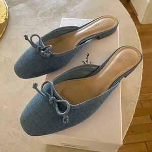 Blue Denim Women's Mules with Bow